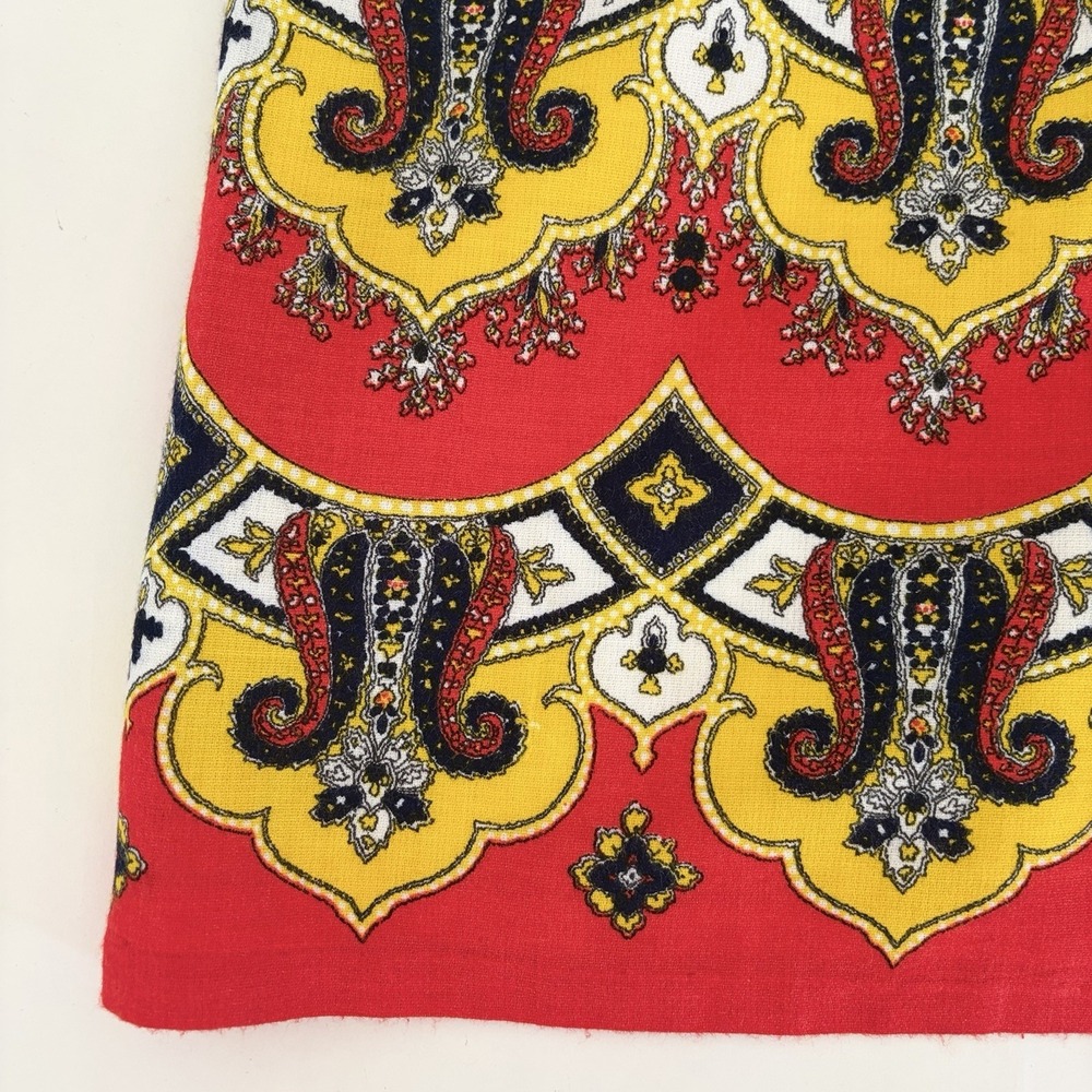 VTG 70s Yellow Womens Dress M Groovy Psychedelic Paisley Red Navy Heritage 60s - Picture 5 of 14